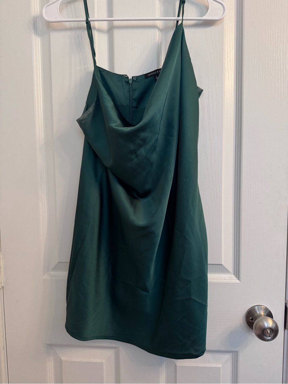 Kendall & Kylie Emerald Green Satin Cowl Mini Dress